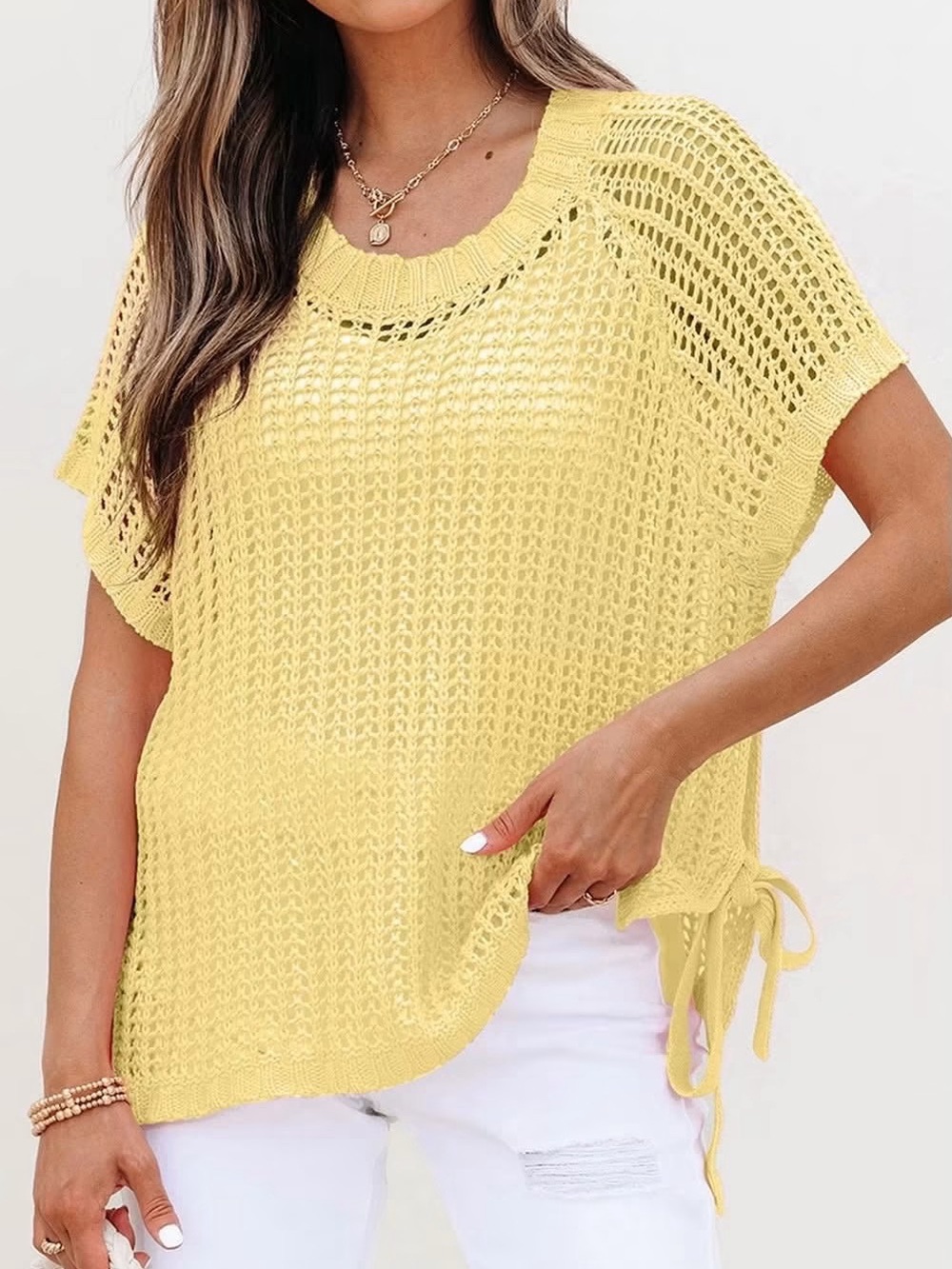 Lightweight Yellow Knit Side-Tie Sweater Top